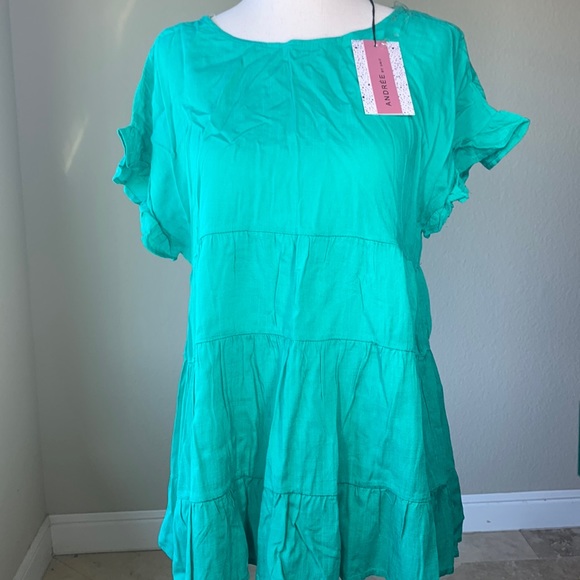 NWT Entro Emerald green Block Me Out tiered ruffle top sz Small - Picture 4 of 9